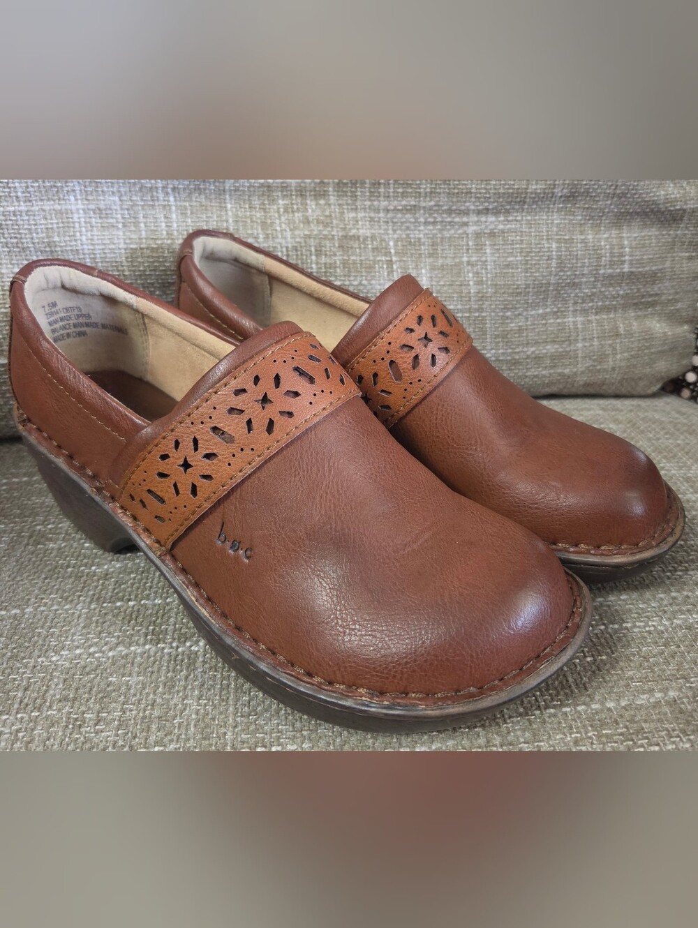 b.o.c. Born Concept Women's Brown Clogs Floral Laser Cut Slip On Shoes Size 7.5M